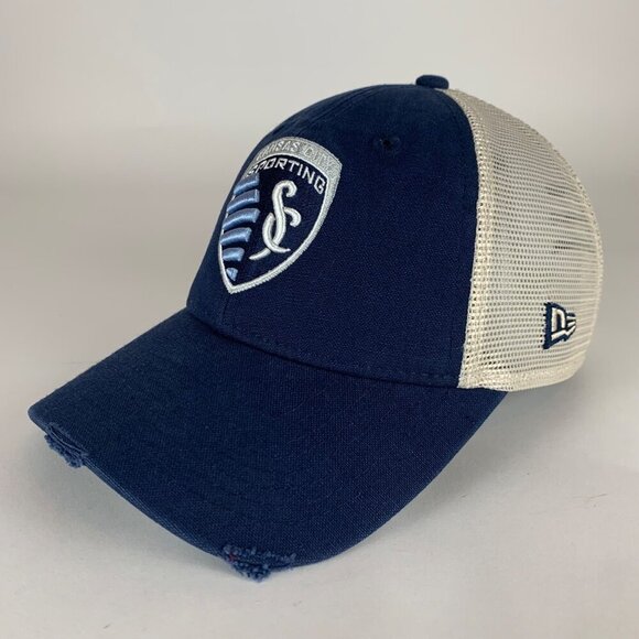 Sporting KC MLS Navy Blue Beige Adidas Relaxed Fit Strapback Hat - Picture 1 of 6